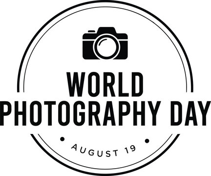 World Photography Day Minimalist Circular Badge Camera Icon Typography Vector Design on White Background