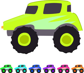 car monster truck cartoon. 4x4 logo, wheel jeep, race road car monster truck sign vector © PikePicture