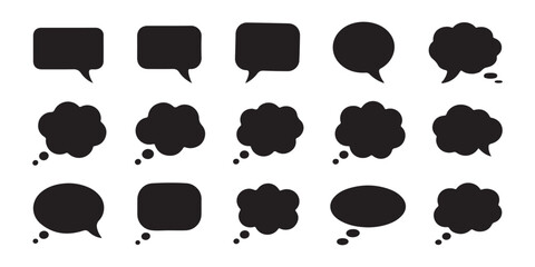 Fototapeta premium Collection of blank black speech bubbles and thought clouds isolated on a transparent background sets.