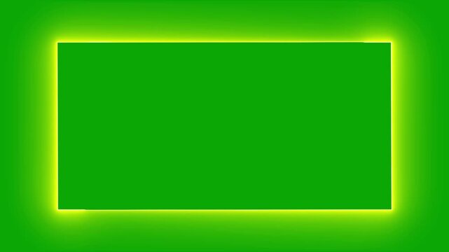 neon square frame overlay 4k, glowing neon rectangle border pulsing animation green screen video, live streaming neon sign frame effect. alpha channel seamless loop.
