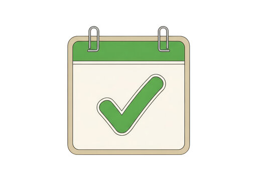 Pixel art calendar icon with a green check mark symbol for scheduling and task completion