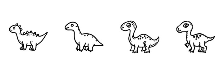 Fototapeta premium Dinosaur Hand Drawn Doodle Icon Set. Cute Prehistoric Reptile Sketch Symbol Collection For Kids, Education, Museum, And Jurassic Theme Use. Isolated Vector Illustration