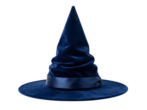 Dark blue witch hat with ribbon detail isolated on transparent background