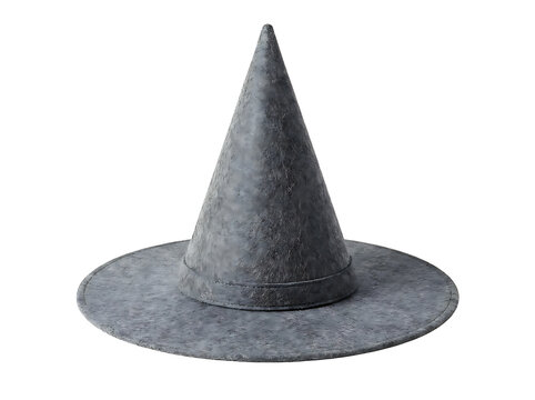 Gray witch hat with textured brim isolated on transparent background
