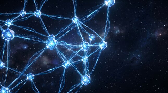Abstract digital network connection with glowing nodes and interconnected data lines, connection