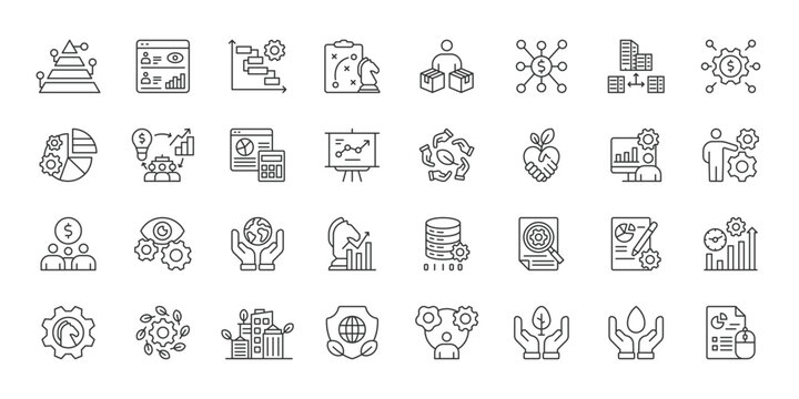Corporate Sustainability, icons in line design. Corporate, sustainability, environment, social, governance, ESG, responsibility on white background vector. Corporate Sustainability editable stroke ico