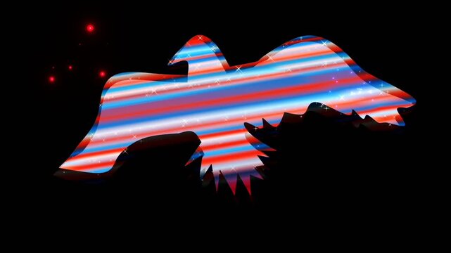 Abstract Bird Silhouette Filled with Red, White, and Blue Stripes on Black Background