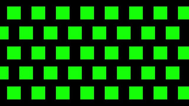 Abstract green squares geometric seamless loop pattern moving on black background