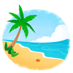 Naklejka premium Cartoon Tropical Beach Landscape Summer Illustration