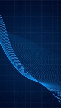 Blue neon wavy lines moving over tech grid. Abstract neon wave for high speed fiber internet presentation backdrop. Abstract neon wave animation for technology layout.