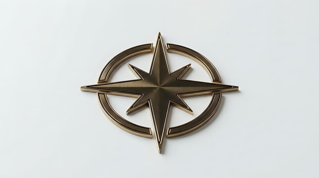 Vintage brass compass rose with eight pointed star design on neutral background, suitable for navigation, travel, maritime, and directional graphic projects.