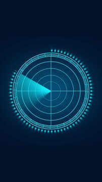 Blue radar screen with moving target blips graphics. Radar screen symbol for defense marine navigation sonar display. Digital radar screen animation for technology interface.