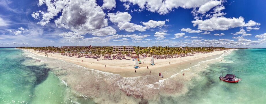 Sunny Playa Maroma Beach Aerial Panorama Mexico