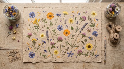 Fototapeta premium recycled paper wildflower paper handmade paper flower paper craft paper eco friendly sustainable paper natural paper botanical paper floral paper art paper decorative paper
