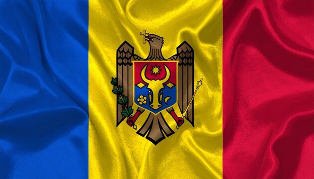 A full-screen, high-resolution national flag of Moldova filling the entire frame edge to edge, featuring three equal vertical bands of deep royal blue on the hoist side, bright golden yellow in the ce