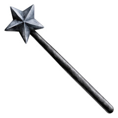 Naklejka premium Black magic wand with star, isolated on transparent background