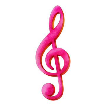 Watercolor illustration music note treble clef, isolated on transparent background