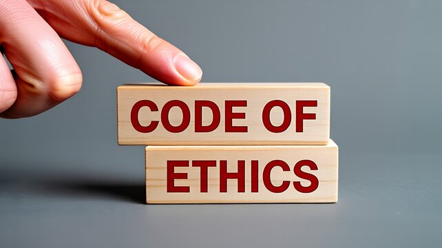 Code of ethics concept with wooden blocks and business compliance governance principles