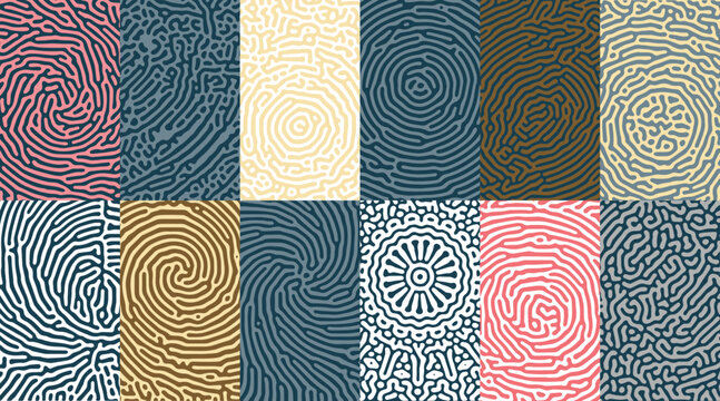 Monochrome reaction diffusion spiral circle shapes abstract turing pattern set vector design