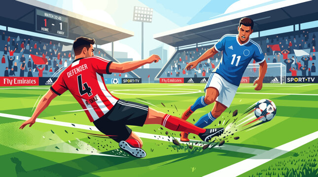 American Football and Soccer Players in Action Running and Kicking Ball Team Sports Competition Vector Silhouette Cartoon Illustration on Field