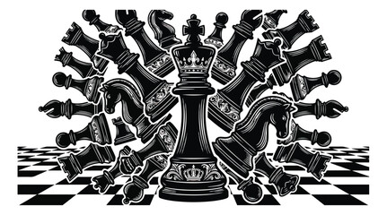 Chess game icons set, black silhouette chess pieces and players vector, international chess day tournament symbols, strategy board game elements © Ali