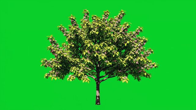 A beautiful lush green tree isolated on a bright chroma key green background.