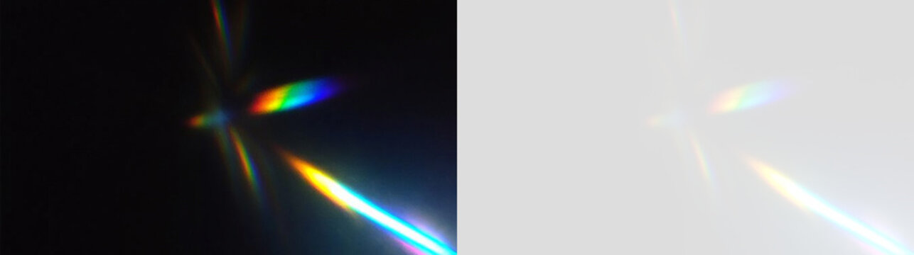 Prism crystal diamond composition with rainbow caustics, glass dispersion, chromatic refraction and transparent luminous decorative background design