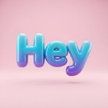 Glossy 3D Hey Bubble Text on Pastel Pink Background