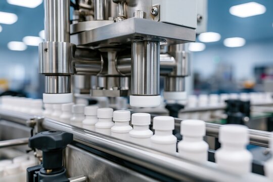 The Bottling Line in a Modern Industrial Plant with Automated Filling and Capping Machinery