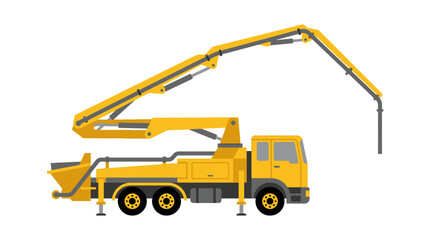 Obraz premium Yellow concrete pump truck with a long boom on a white background.