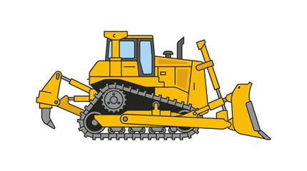 A yellow bulldozer with a large blade and ripper attachment on a white background in a flat, cartoon style. © ahmad