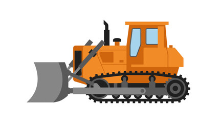 A cartoon-style illustration of an orange bulldozer with a gray blade on a white background, showcasing industrial equipment. © ahmad
