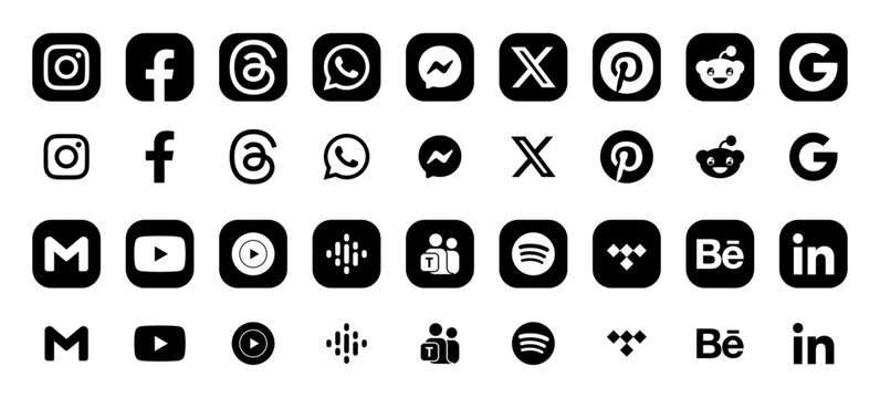 Popular social network logo Icons vector pack. Instagram, Facebook, X, TikTok and Threads for Web and App Interface