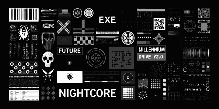 Y2k Webcore Design Elements Vector Illustration On Black Background