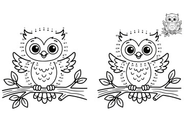 Fototapeta premium Two cute cartoon owls sitting on a branch together