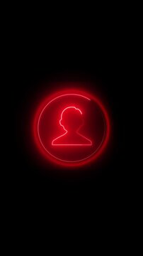 Red neon profile icon with glowing circle on black. User profile icon for digital account interface. Red neon profile animation for system admin authentication.