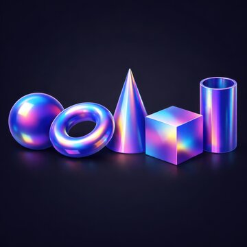 Holographic geometric shapes on dark background