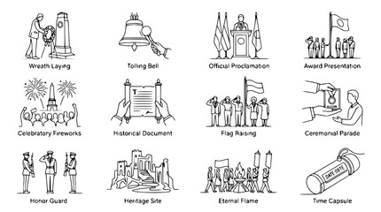 Obraz premium Set of 12 Iconic Symbols of National Events, Ceremonies, and History