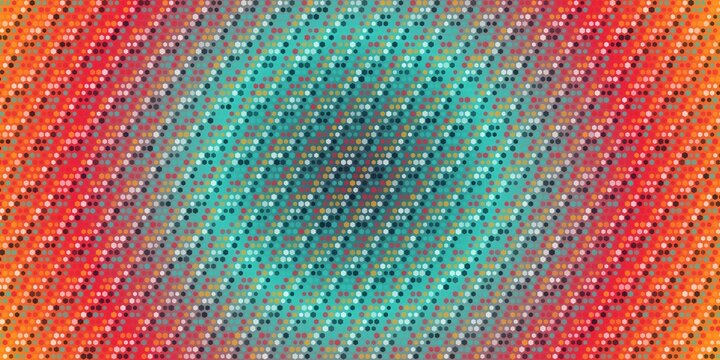 Vibrant pattern composed of small colorful hexagons in diagonal lines and bright tones.