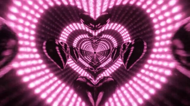 Abstract pink heart tunnel with glowing lights creates a romantic digital