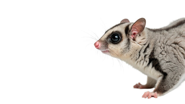 Cute little sugar glider looking up with big eyes isolated on transparent background