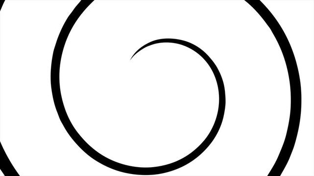 Geometric spiral luma matte transition animation featuring a crisp black spiral shape expanding from a central point to replace a solid white background and progress a transition
