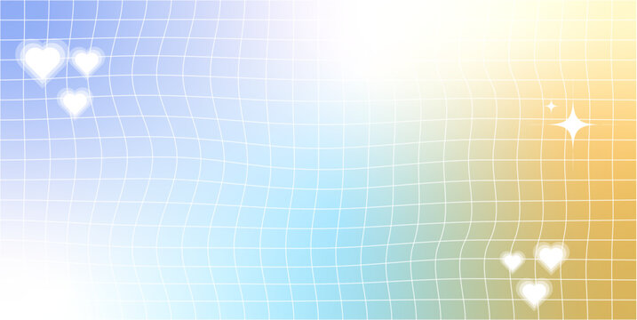 y2k wallpaper Iridescent gradient Mesh gradient background, Groovy retro checkered wavy background 90s 2000s with stars.
