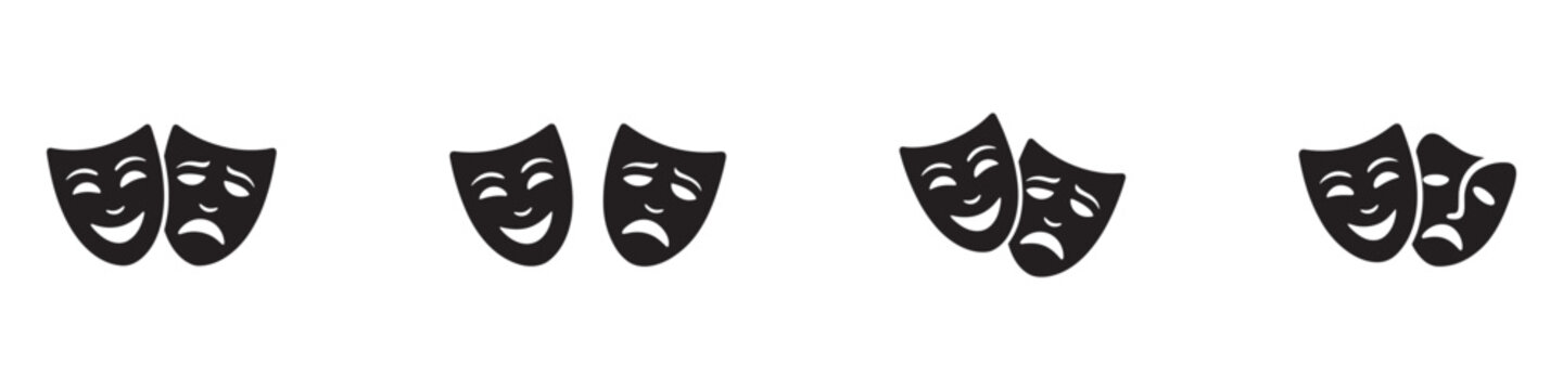 Theatre mask vector icon set. Masquerade vector icons. Comic and tragic mask icons. Theatrical masks. Comic and tragic mask set. Vector Illustration. EPS 10