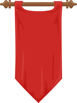 A red banner hangs from a wooden rod. Vector illustration