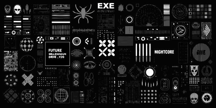 Collection Of Y2k era Webcore Design Elements White On Black