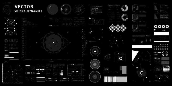 Sci fi Cyberpunk User Interface Elements Vector Illustration On Black Background