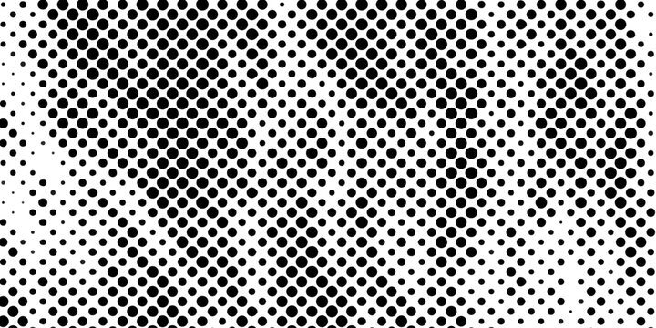 Black and white halftone dots pattern background vector illustration with dynamic fading dots, gradients geometric wavy textured backdrop for modern graphic design layouts banner print.
