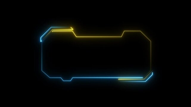 Vibrant yollow and blue neon hud interface frame flashes angular data grids. Consoles deploy a vibrant neon hud interface frame design. Loop a vibrant yollow and blue neon hud interface frame.