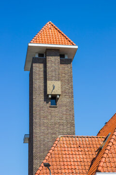 Clock tower of the cultural Filmhuis in Bussum, Netherlands